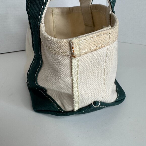 LL Bean Boat and Tote Mini Canvas Tote Bag Green Straps Leaf Embroidery 7C274 Co - Picture 4 of 11